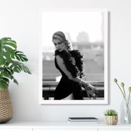 ARTZE Woman on a Paris Balcony Fashion Black & White Photo Framed Print SIZE: A2 with White Frame - Size: A4 - thumbnail 2
