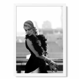 ARTZE Woman on a Paris Balcony Fashion Black & White Photo Framed Print SIZE: A2 with White Frame - Size: A4 - thumbnail 1