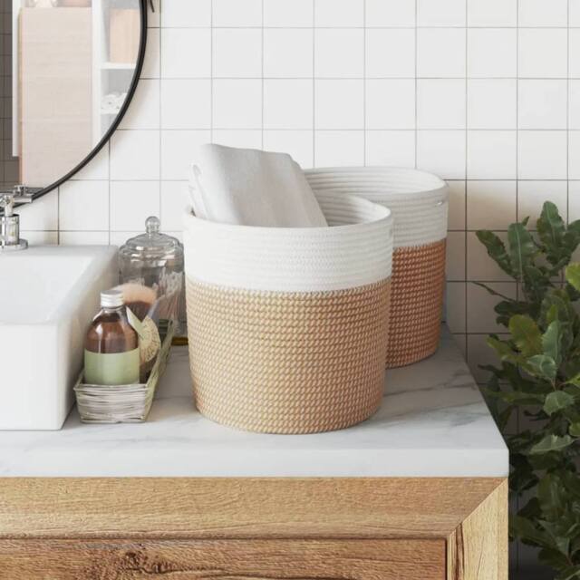 Berkfield Home Storage Baskets 2 pcs Brown & White √ò28x28 cm Cotton - Size: 28x28 cm - image 1