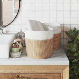 Berkfield Home Storage Baskets 2 pcs Brown & White √ò28x28 cm Cotton - Size: 28x28 cm