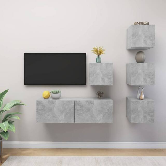 Berkfield Home 5 Piece TV Cabinet Set Concrete Grey Engineered Wood - image 1