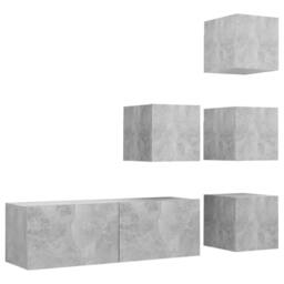 Berkfield Home 5 Piece TV Cabinet Set Concrete Grey Engineered Wood - thumbnail 2