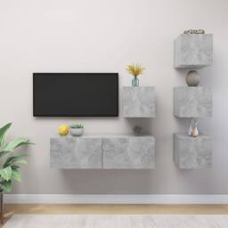 Berkfield Home 5 Piece TV Cabinet Set Concrete Grey Engineered Wood - thumbnail 1