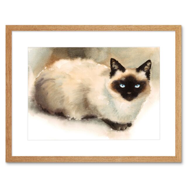 "Artery8 Wall Art Print Cat Ragdoll Watercolour Art Framed 9x7 inch in Beige - Size: W7"" x H9""" - image 1
