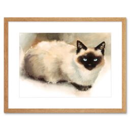 "Artery8 Wall Art Print Cat Ragdoll Watercolour Art Framed 9x7 inch in Beige - Size: W7"" x H9""" - thumbnail 1