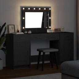 Berkfield Home 3-Piece Dressing Table Set with LED in Black Engineered Wood - thumbnail 4