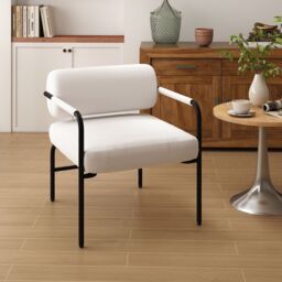 Gymax Velvet Upholstered Accent Chair Metal Frame Leisure Chair-White in White - thumbnail 3