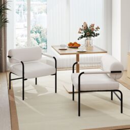 Gymax Velvet Upholstered Accent Chair Metal Frame Leisure Chair-White in White - thumbnail 9