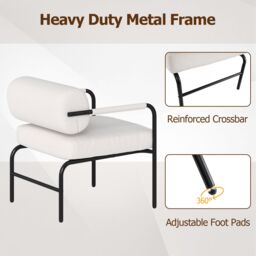 Gymax Velvet Upholstered Accent Chair Metal Frame Leisure Chair-White in White - thumbnail 8