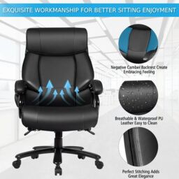 Costway Big &Tall Office Chair Swivel Padded Executive Chair Ergonomic Computer Desk Chair Adjustable Height in Black - thumbnail 4