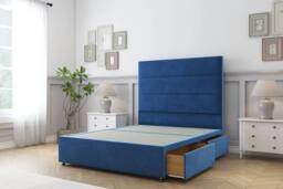 "Sloomy Texas Plush Divan Bed Base 2 Drawers Same Side - 54"" Headboard in Blue - Size: Double" - thumbnail 4