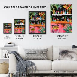 "Artery8 Tiki Bar Tropical Pineapples Bold Colourful Framed Art Print - Size: W12"" x H16""" - thumbnail 3