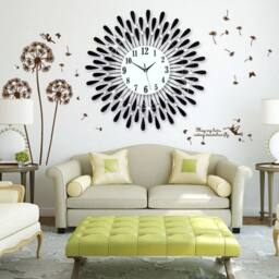 Kelvenix 60cm Diamond Jeweled Wall Clock Stylish Diamond Sunflower in Black - thumbnail 5