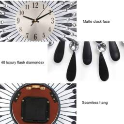 Kelvenix 60cm Diamond Jeweled Wall Clock Stylish Diamond Sunflower in Black - thumbnail 4