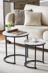 Home Discount Vida Designs Brooklyn Nest of 2 Round Tables Living Room Furniture in Cool White - thumbnail 5