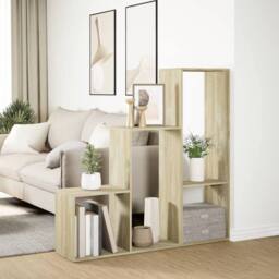Berkfield Home Room Divider Bookcase 3-Tier Sonoma Oak 123x29x123 cm Engineered Wood in Light Tan - Size: 123 x 29 x 123 cm - thumbnail 4