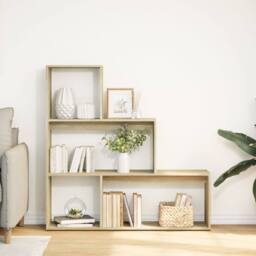 Berkfield Home Room Divider Bookcase 3-Tier Sonoma Oak 123x29x123 cm Engineered Wood in Light Tan - Size: 123 x 29 x 123 cm - thumbnail 1