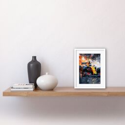 "Artery8 Wall Art Print Grand Prix Race Car in Action on Track Circuit Artwork Framed 9X7 Inch in White - Size: W7"" x H9""" - thumbnail 2