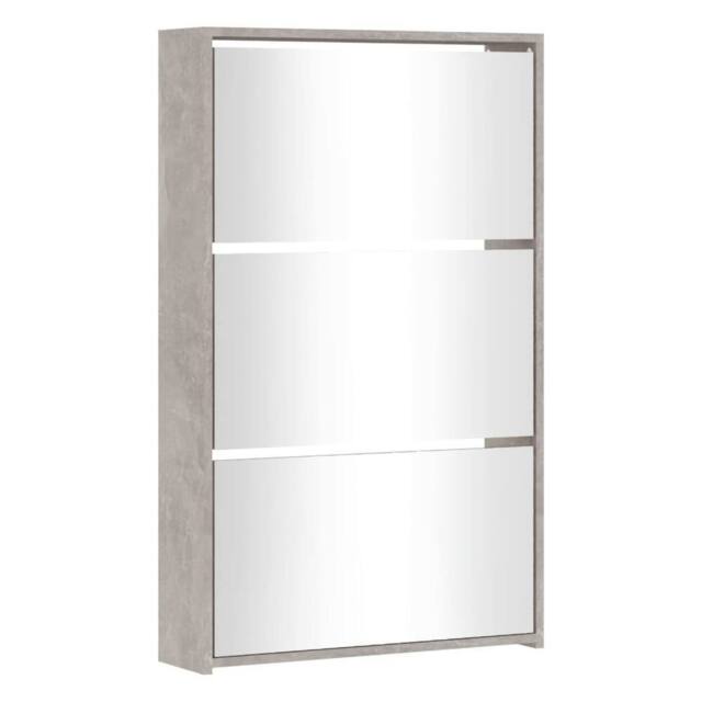 Berkfield Home Shoe Cabinet with Mirror 3-Layer Concrete Grey 63x17x102.5 cm - image 1