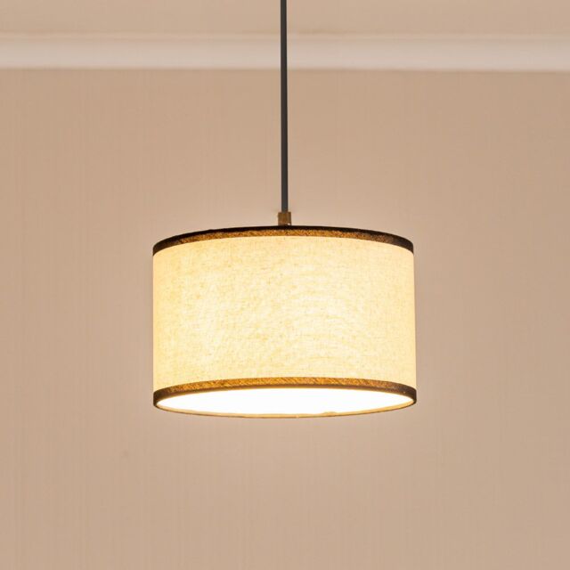 ValueLights Eva Natural Linen Fabric Ceiling Floor Table Small Drum Lamp Shade with LED Bulb in Black - image 1