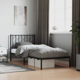 Berkfield Home Metal Bed Frame without Mattress with Headboard Black 90x200cm - Size: 90x200 cm - thumbnail 1