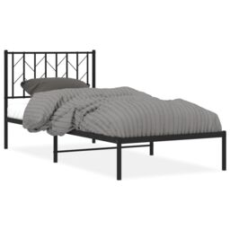 Berkfield Home Metal Bed Frame without Mattress with Headboard Black 90x200cm - Size: 90x200 cm - thumbnail 2