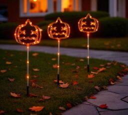 Garden Greatness Set Of 3 Light Up Pumpkin Stake Lights in Orange - Size: 3 Pack - thumbnail 2