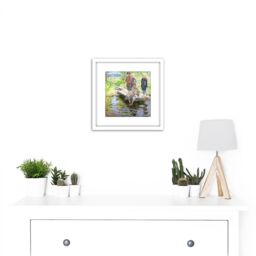 Artery8 Bogdanov-Belsky Little Boys Eager For Catch Painting 8X8 Inch Square Wooden Framed Wall Art Print Picture with Mount in White - thumbnail 2