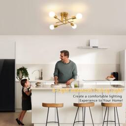 Goeco Ceiling Light Vintage, 4 Bulbs Sputnik Chandelier, for Bedroom Balcony in Gold - thumbnail 6