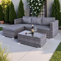 Outdoor Living Dunham Grey 4 Seat Rattan Sofa Set with Coffee Table