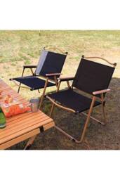 Living and Home Portable Folding Camping Chair with Armrests in Black - thumbnail 2