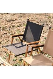 Living and Home Portable Folding Camping Chair with Armrests in Black - thumbnail 1