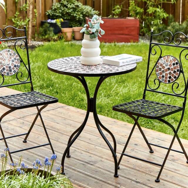 Wyld and Coco Black Metal Bistro Set for Two Foldable Chairs Black and Gold Mosaic - image 1