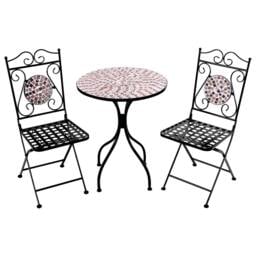 Wyld and Coco Black Metal Bistro Set for Two Foldable Chairs Black and Gold Mosaic - thumbnail 3