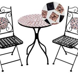 Wyld and Coco Black Metal Bistro Set for Two Foldable Chairs Black and Gold Mosaic - thumbnail 2