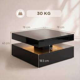HOMCOM LED Coffee Table with Storage, Modern Centre Table, High Gloss Black - thumbnail 3