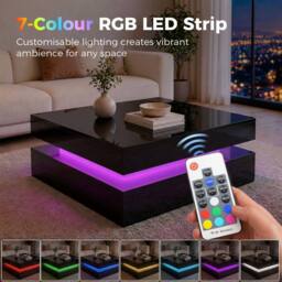 HOMCOM LED Coffee Table with Storage, Modern Centre Table, High Gloss Black - thumbnail 4