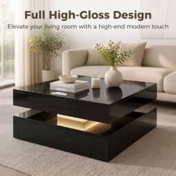 HOMCOM LED Coffee Table with Storage, Modern Centre Table, High Gloss Black - thumbnail 5