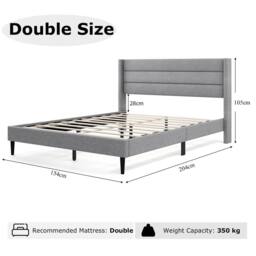 Costway Double Bed Frame Linen Upholstered Platform Bed w/Headboard in Grey - thumbnail 7