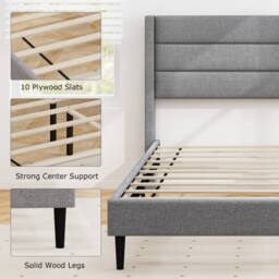Costway Double Bed Frame Linen Upholstered Platform Bed w/Headboard in Grey - thumbnail 6