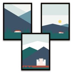 "Wee Blue Coo Wall Art Print Geometric Highlands Eilean Donan Bonnie Scotland Castles Black Framed Poster Pack of 3 - Size: W12"" x H16""" - thumbnail 2