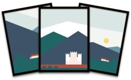 "Wee Blue Coo Wall Art Print Geometric Highlands Eilean Donan Bonnie Scotland Castles Black Framed Poster Pack of 3 - Size: W12"" x H16""" - thumbnail 1