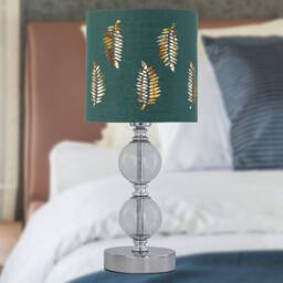 First Choice Lighting Set of 2 Chrome Two Ball Table Lamps with Dark Green Fern Shades in Silver - thumbnail 6