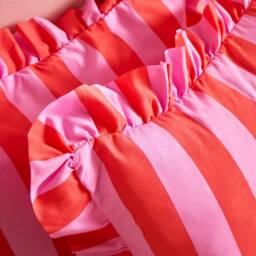 OHS 2 Pack Stripe Frill Cushion Cover in Bright Pink - Size: 45 cm x 45 cm - thumbnail 2