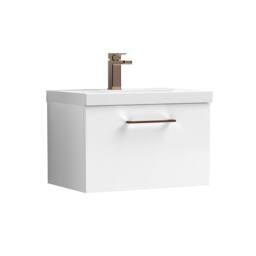 Balterley 600mm Wall Hung 1 Drawer Vanity Basin Unit, Gloss White, Bronze Handle in White
