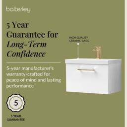 Balterley 600mm Wall Hung 1 Drawer Vanity Basin Unit, Gloss White, Bronze Handle in White - thumbnail 6