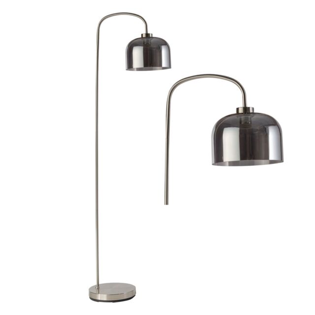 First Choice Lighting Francine - Satin Nickel Arched Floor Lamp with Smoke Glass Shade in Silver - image 1