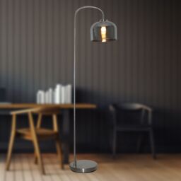 First Choice Lighting Francine - Satin Nickel Arched Floor Lamp with Smoke Glass Shade in Silver - thumbnail 5