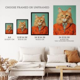 "Wee Blue Coo Wall Art Print Maine Coon Ginger Pet Cat Portrait Fun Living Room Framed in Orange - Size: W12"" x H16""" - thumbnail 3