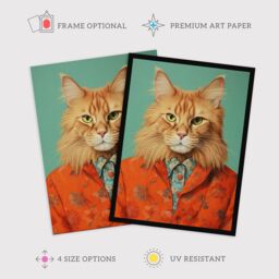 "Wee Blue Coo Wall Art Print Maine Coon Ginger Pet Cat Portrait Fun Living Room Framed in Orange - Size: W12"" x H16""" - thumbnail 2